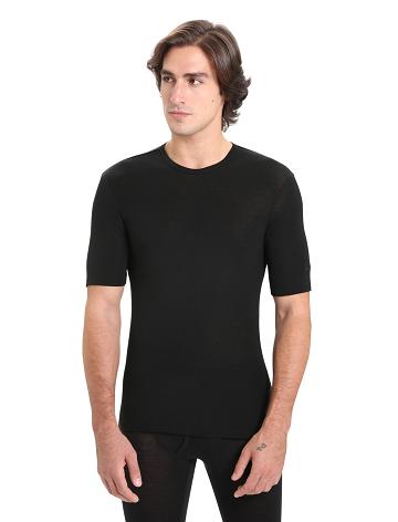 Men's Icebreaker Merino 175 Everyday Short Sleeve Crewe Thermal Top Base Layers Black | CA 1569UZGT